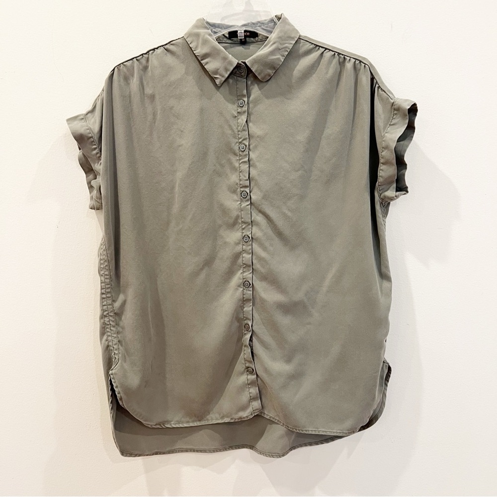 Quince Olive Green Button-Down Cap Sleeve Shirt